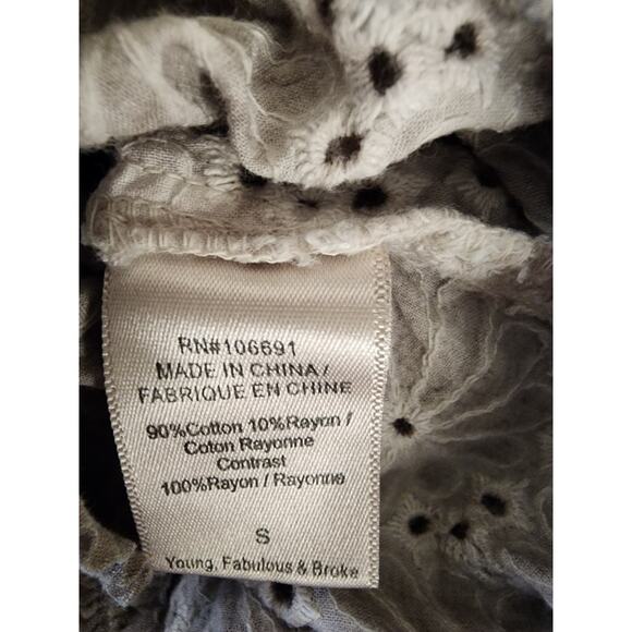 YOUNG FABULOUS & BROKE Gray Ruffle Short Sleeve Cotton Boho Hippie Top SZ S - Picture 6 of 8